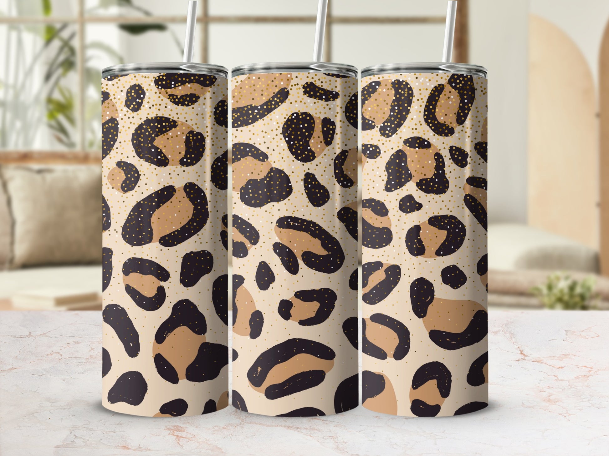 Leopard Print Skinny Tumbler with Straw Tumbler Product