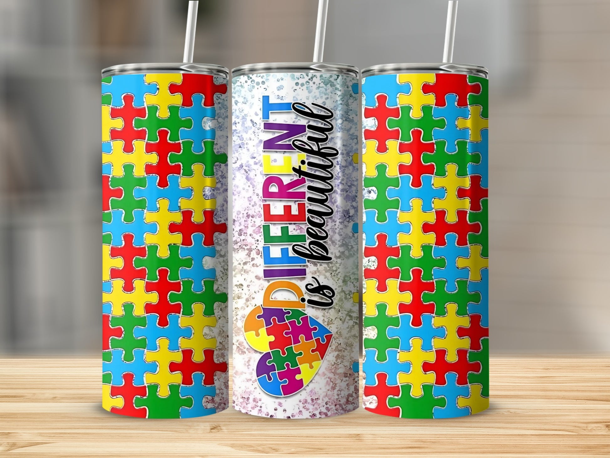 Different is Beautiful Colorful Puzzle Pattern Tumbler
