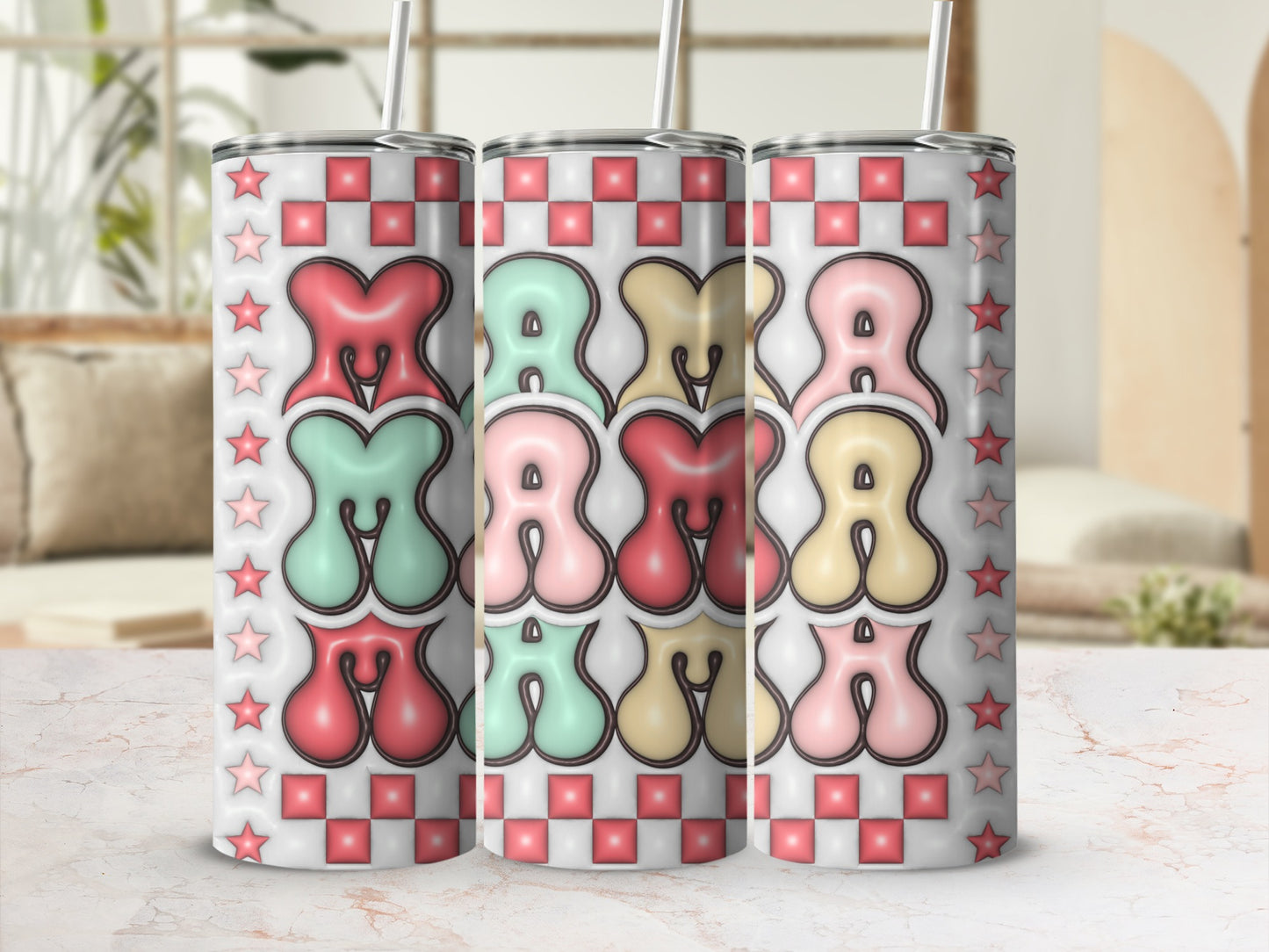Fun and Colorful A Mama Design Skinny Tumbler