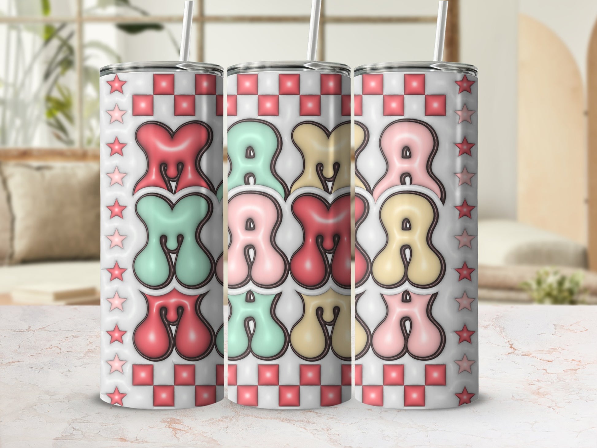 Fun and Colorful A Mama Design Skinny Tumbler