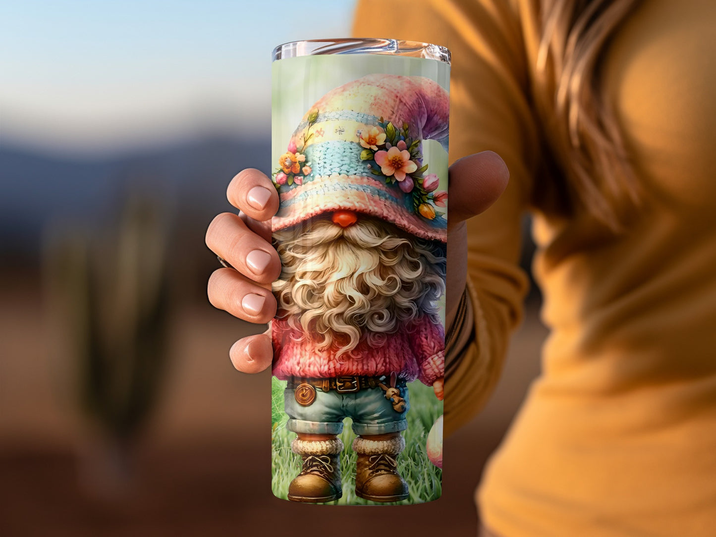 Cute Spring Gnome with Flowers Tall Tumbler Cup
