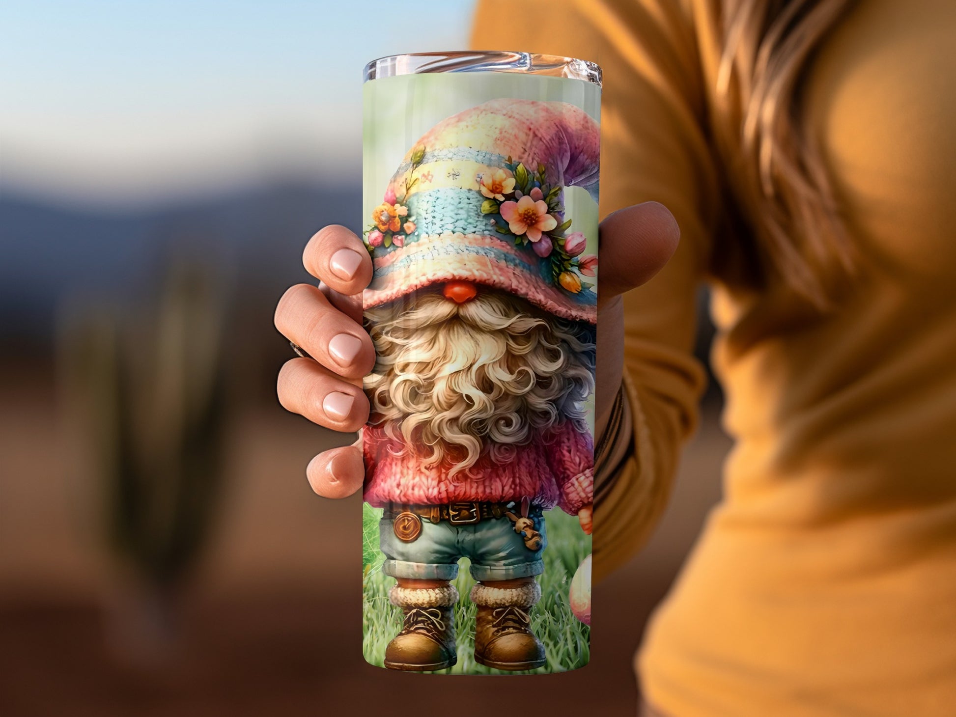 Cute Spring Gnome with Flowers Tall Tumbler Cup