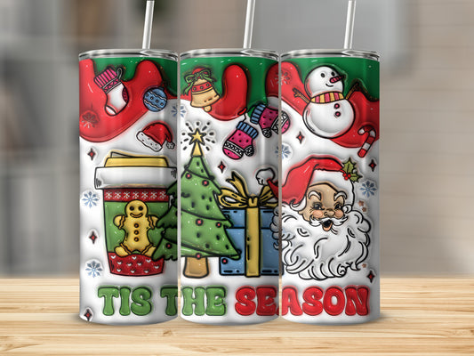 Festive Christmas Tumbler with Santa and Snowman Design