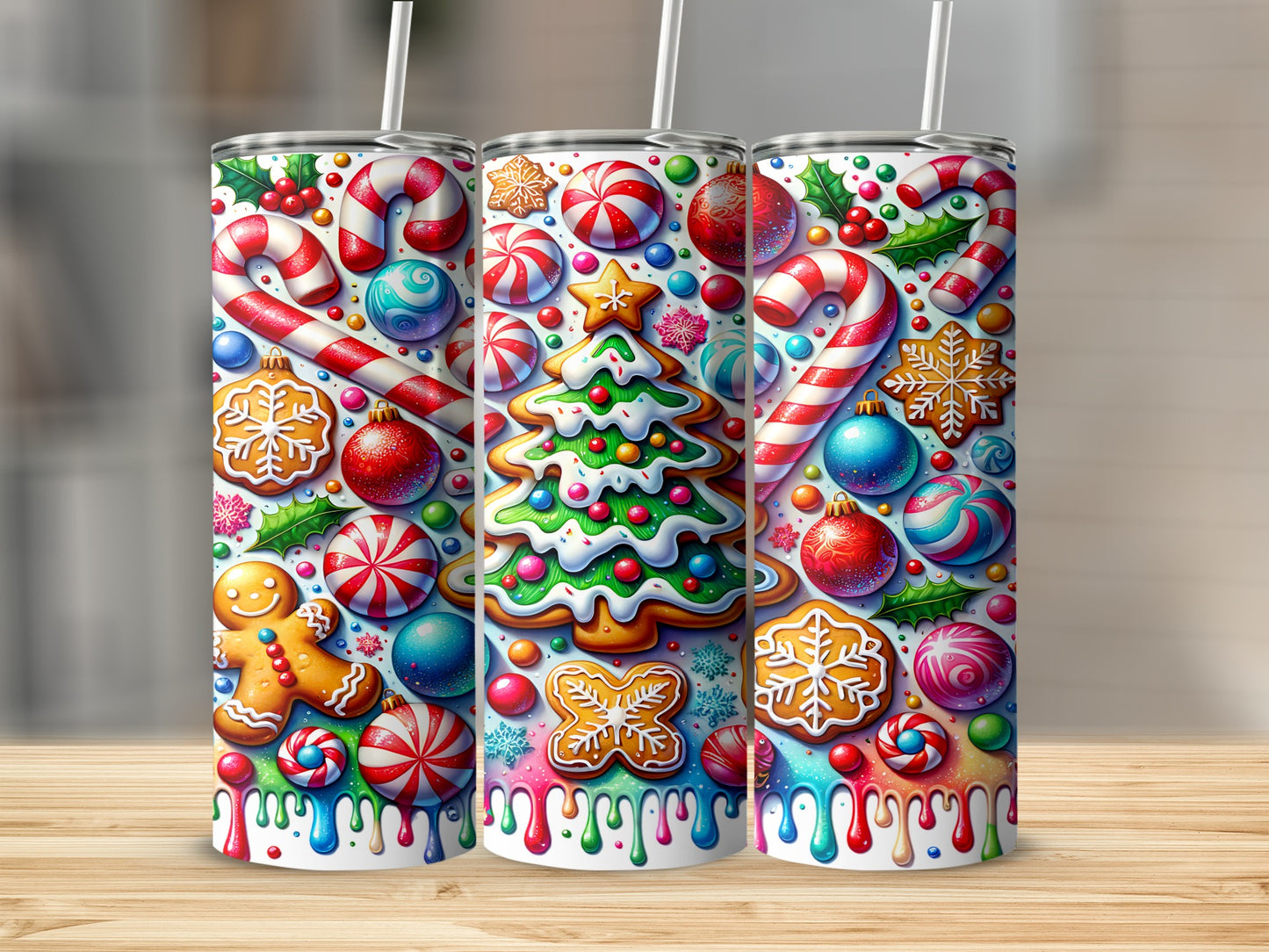 Holiday Festive Christmas Tumbler with Candy Canes