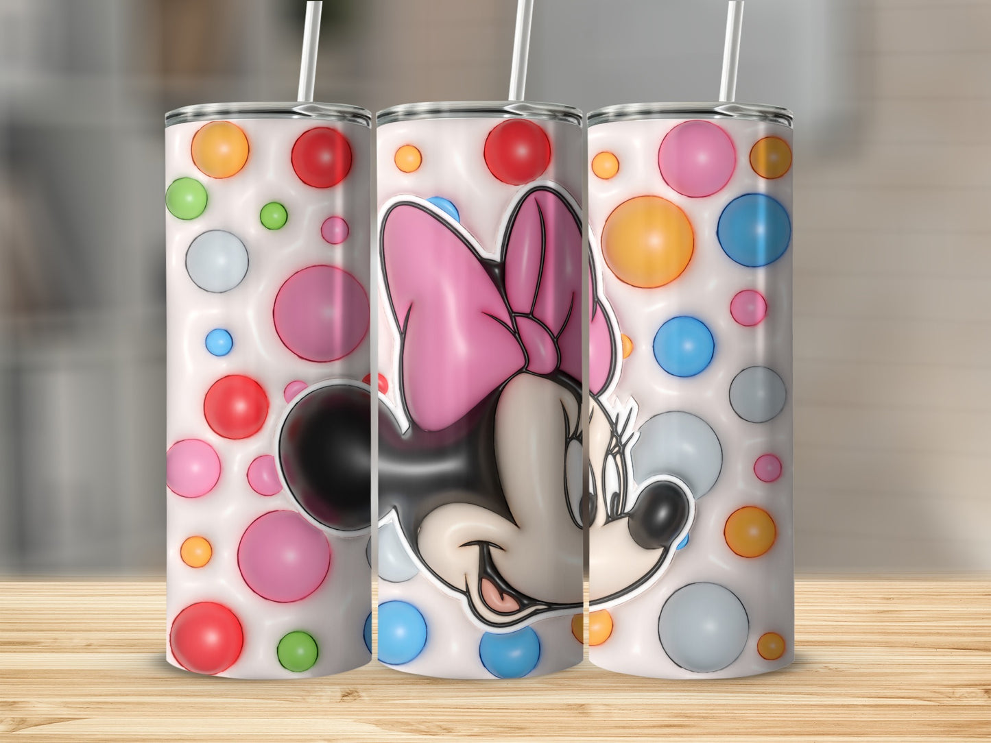 Colorful Polka Dot Tumbler with Pink Bow Design