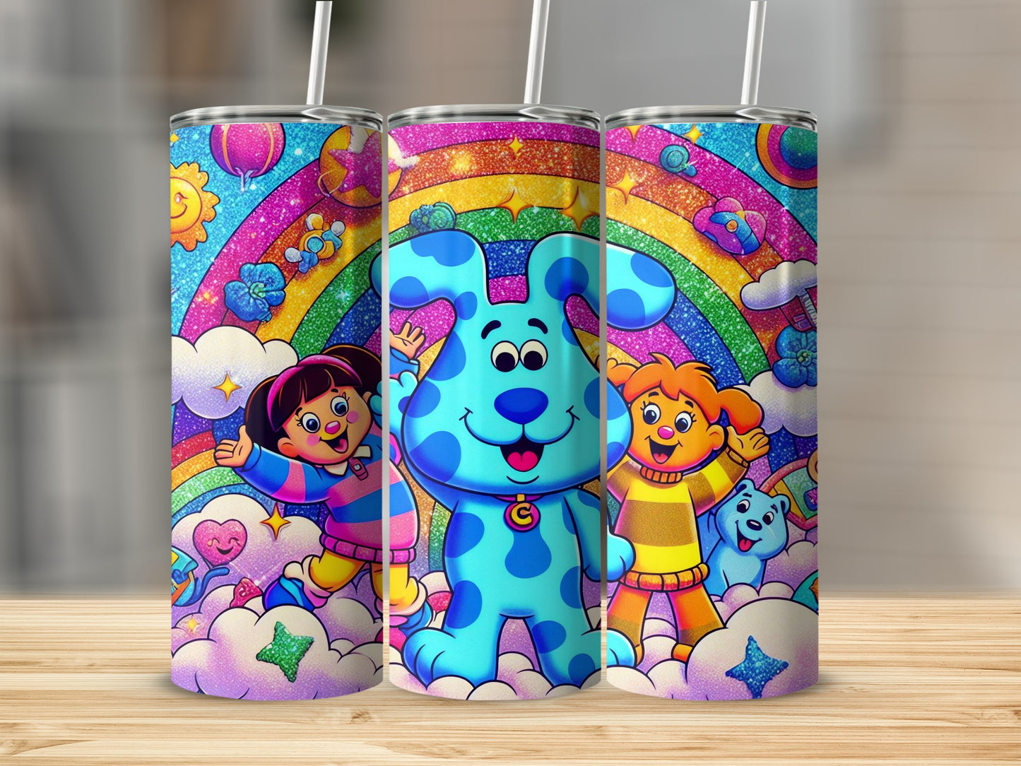 Colorful Rainbow and Cartoon Characters Tumbler Design