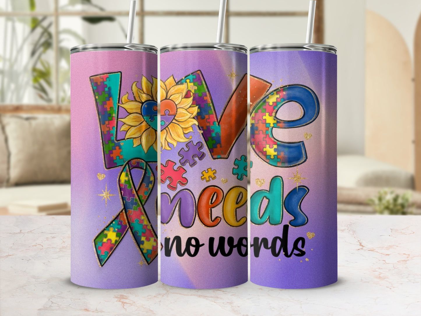 Love Needs No Words Autism Awareness Tumbler