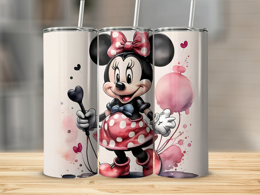 Adorable Minnie Mouse Tumbler with Heart Balloons Design