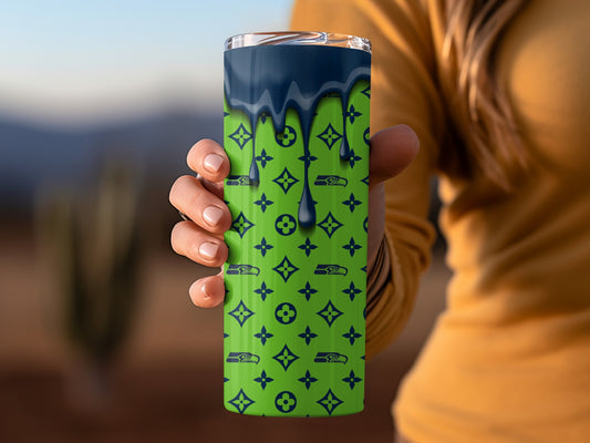 Seattle Seahawks Drip on Green Patterned Design Tumblers