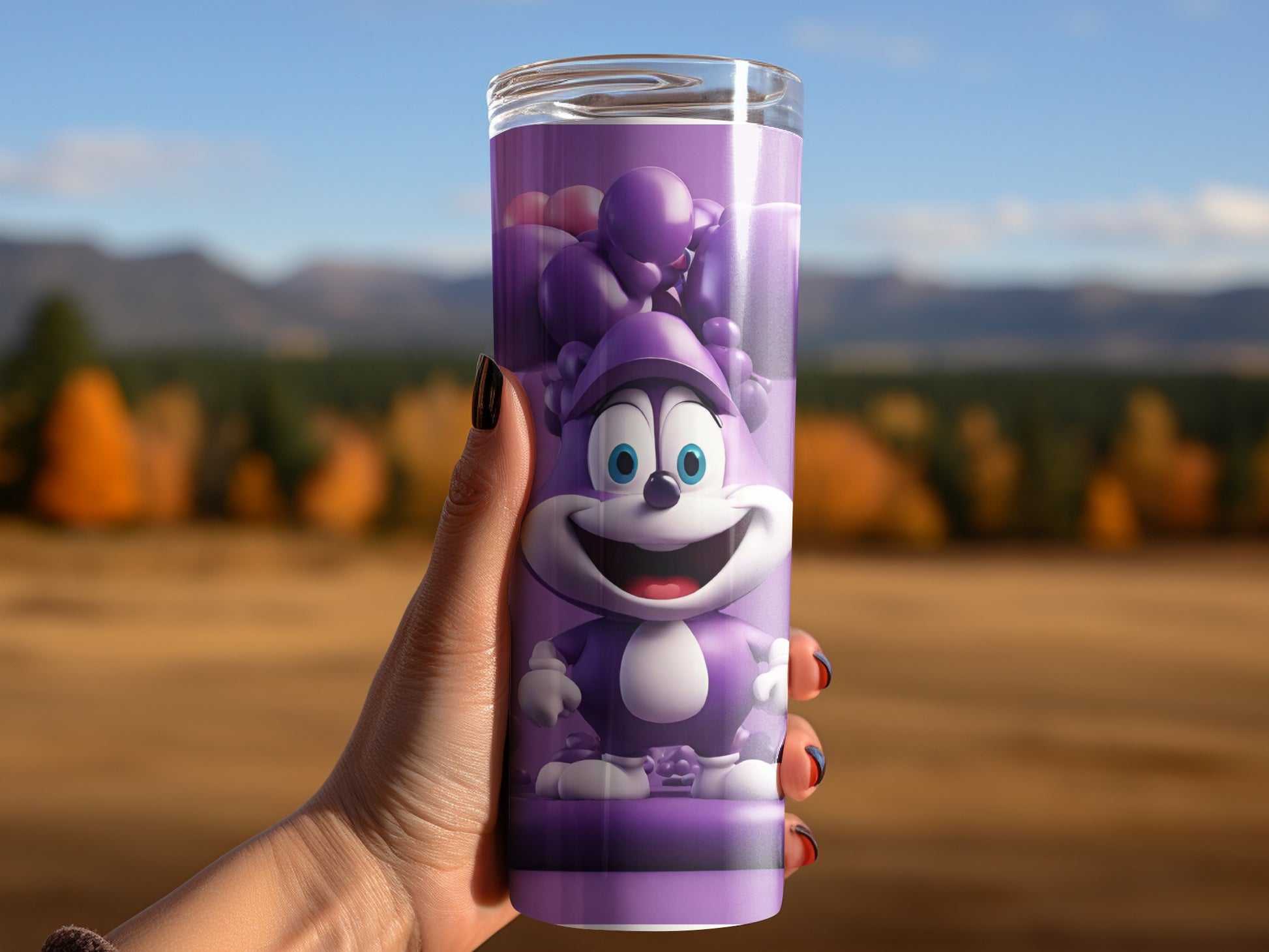 Cheerful Cartoon Character Purple Insulated Tumbler