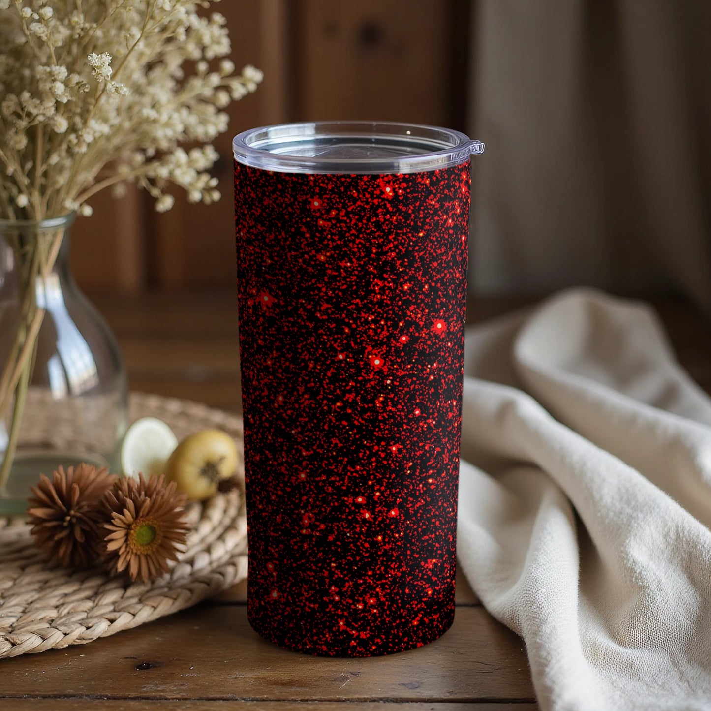 Red Glitter Design Tumbler for Drinks and Beverages