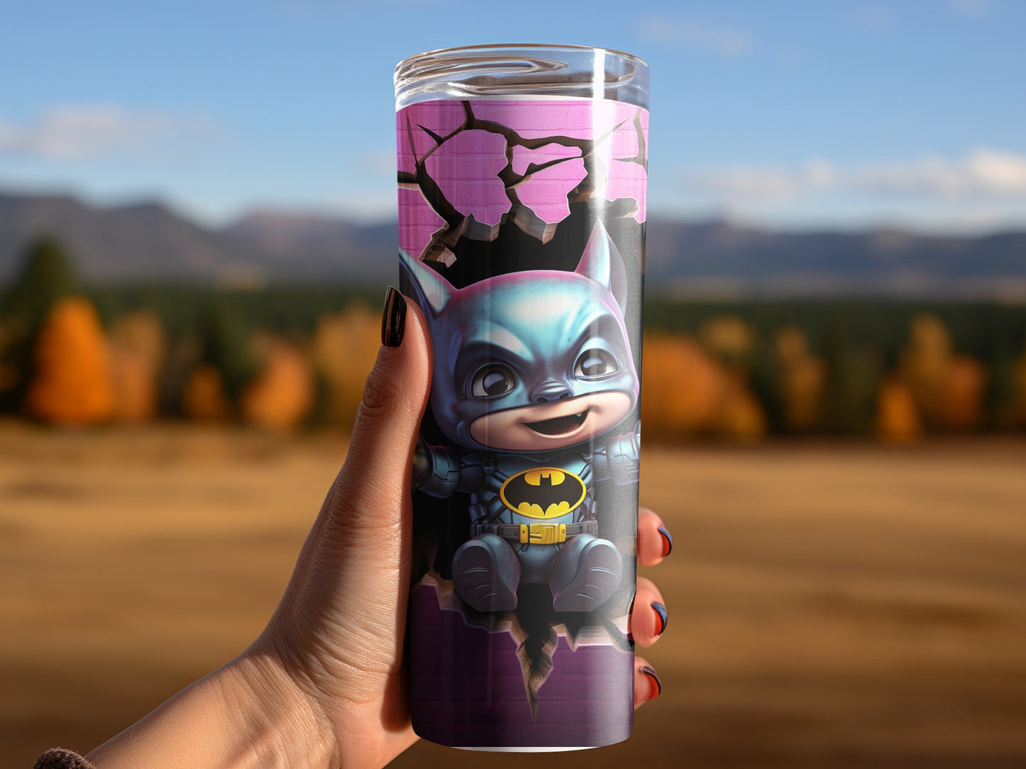 Cute Superhero Breaking Wall Design Tumbler Cup