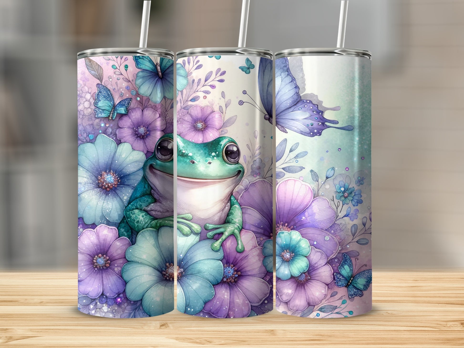 Whimsical Frog with Pastel Flowers and Butterflies Tumbler