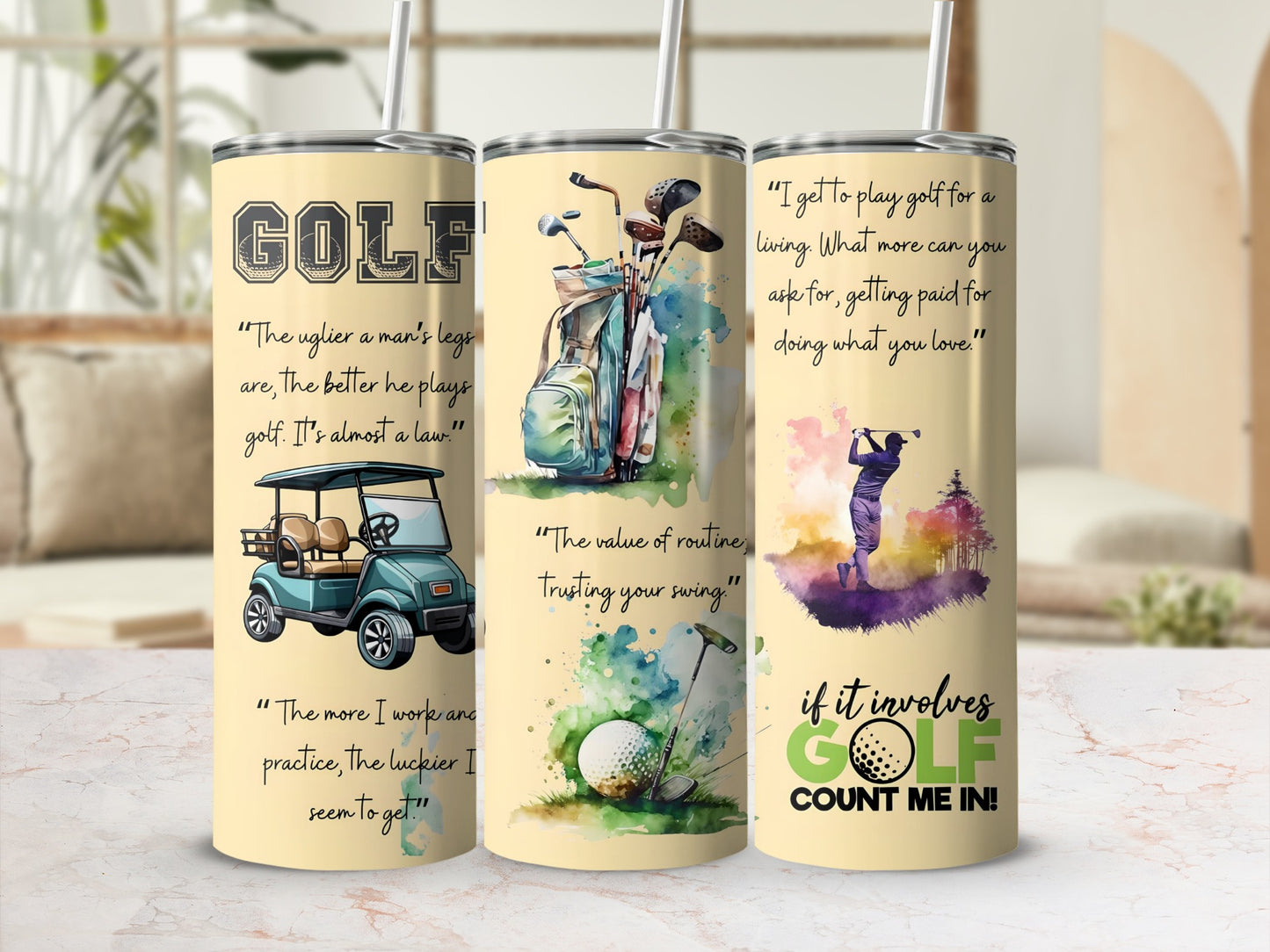 Golf Themed Tumbler with Inspirational Quotes