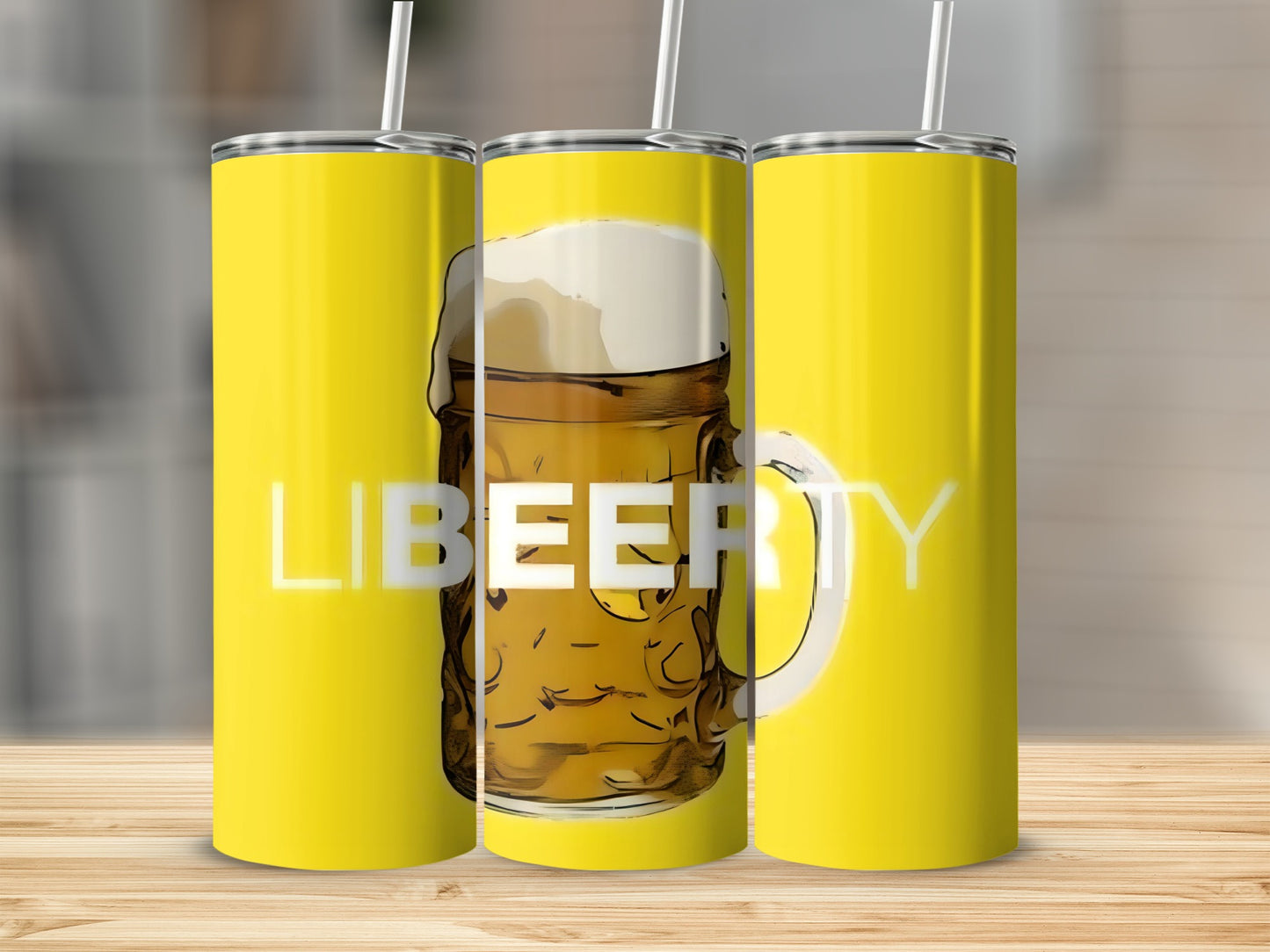 Bright Yellow Beer Mug Liberty Tumbler Design