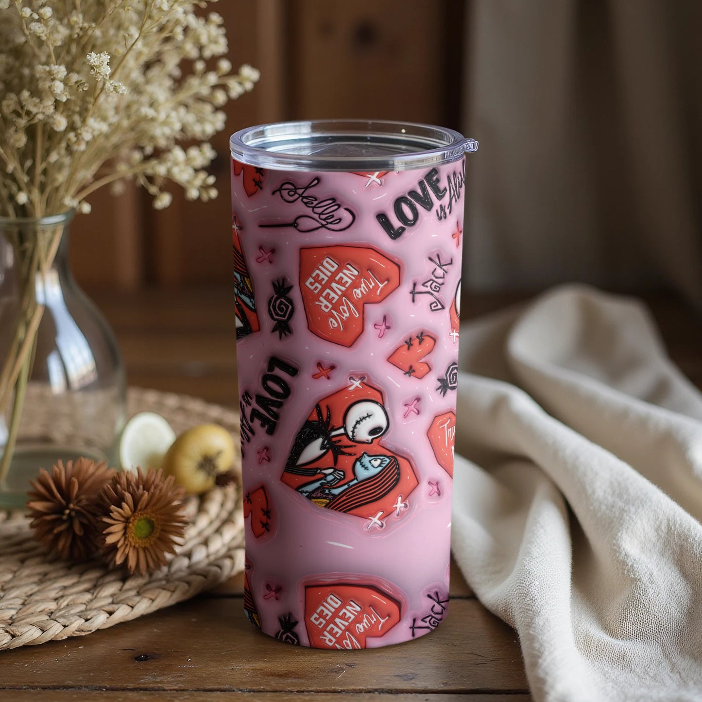 Stylish tumbler with love-themed illustrations