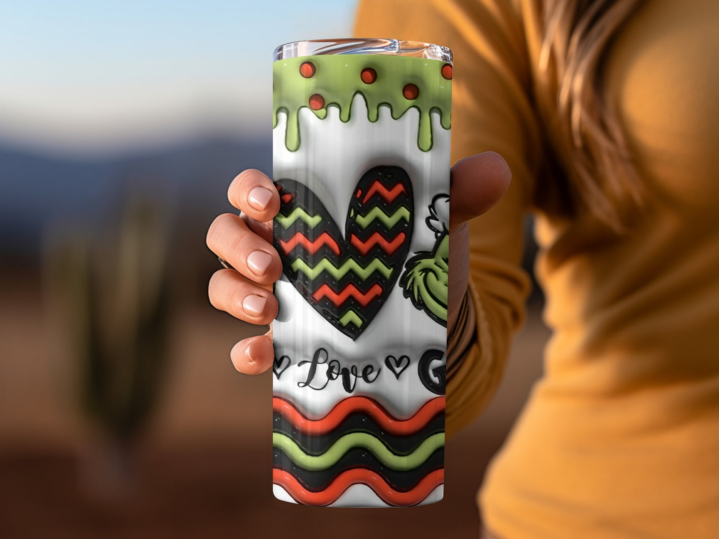 Love Heart Chevron Grinch Drip Design Tumbler Cup