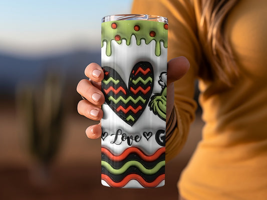 Love Heart Chevron Grinch Drip Design Tumbler Cup