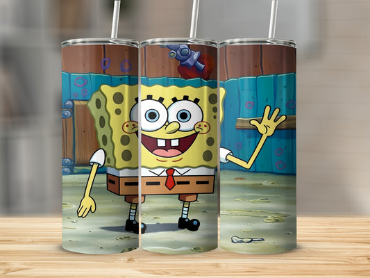 SpongeBob SquarePants character on a tumbler.