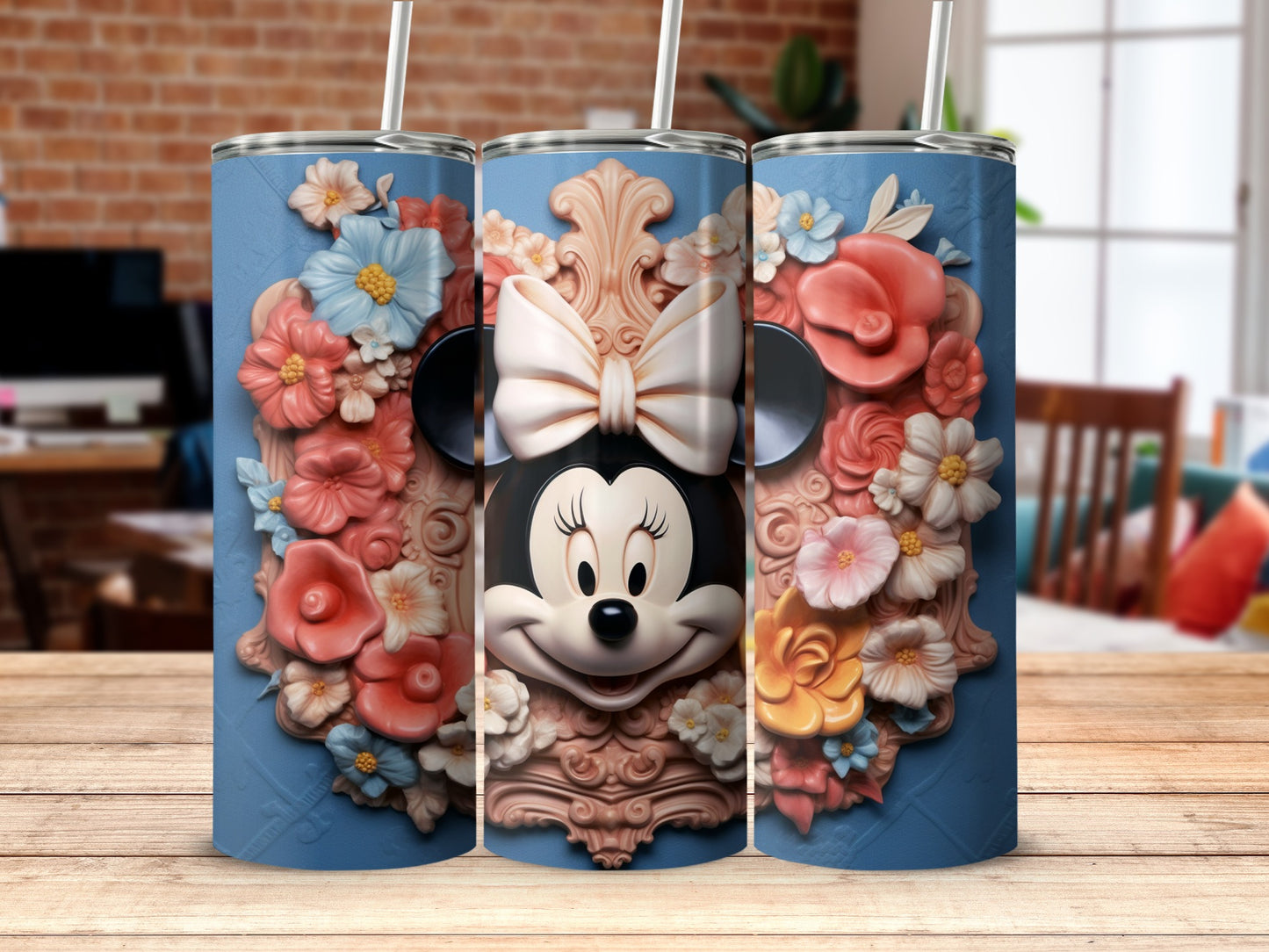 Cute Minnie Mouse Floral Artwork Design Tumbler