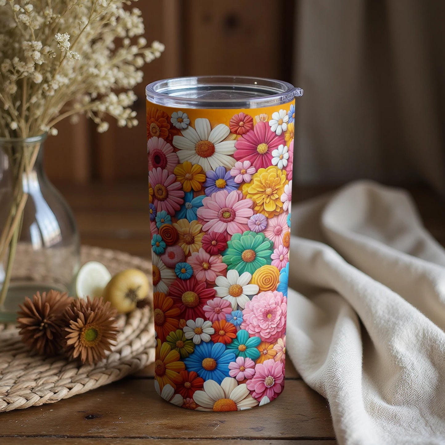 Colorful Floral Pattern Insulated Tumbler Product