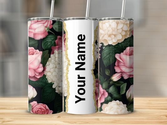 Personalized Floral Design Tumbler with Custom Name