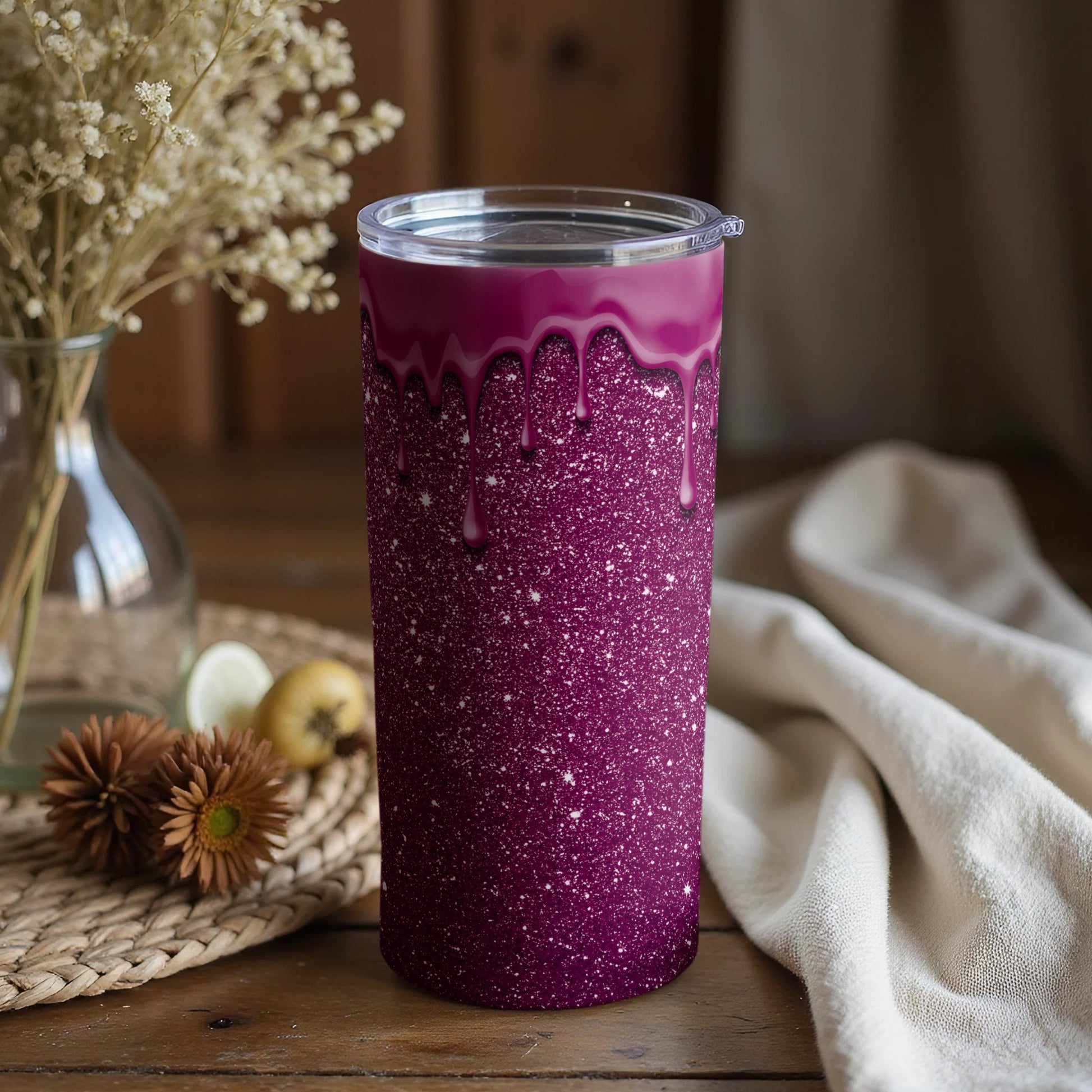 Glittery Deep Purple Drip Tumbler for Stylish Hydration