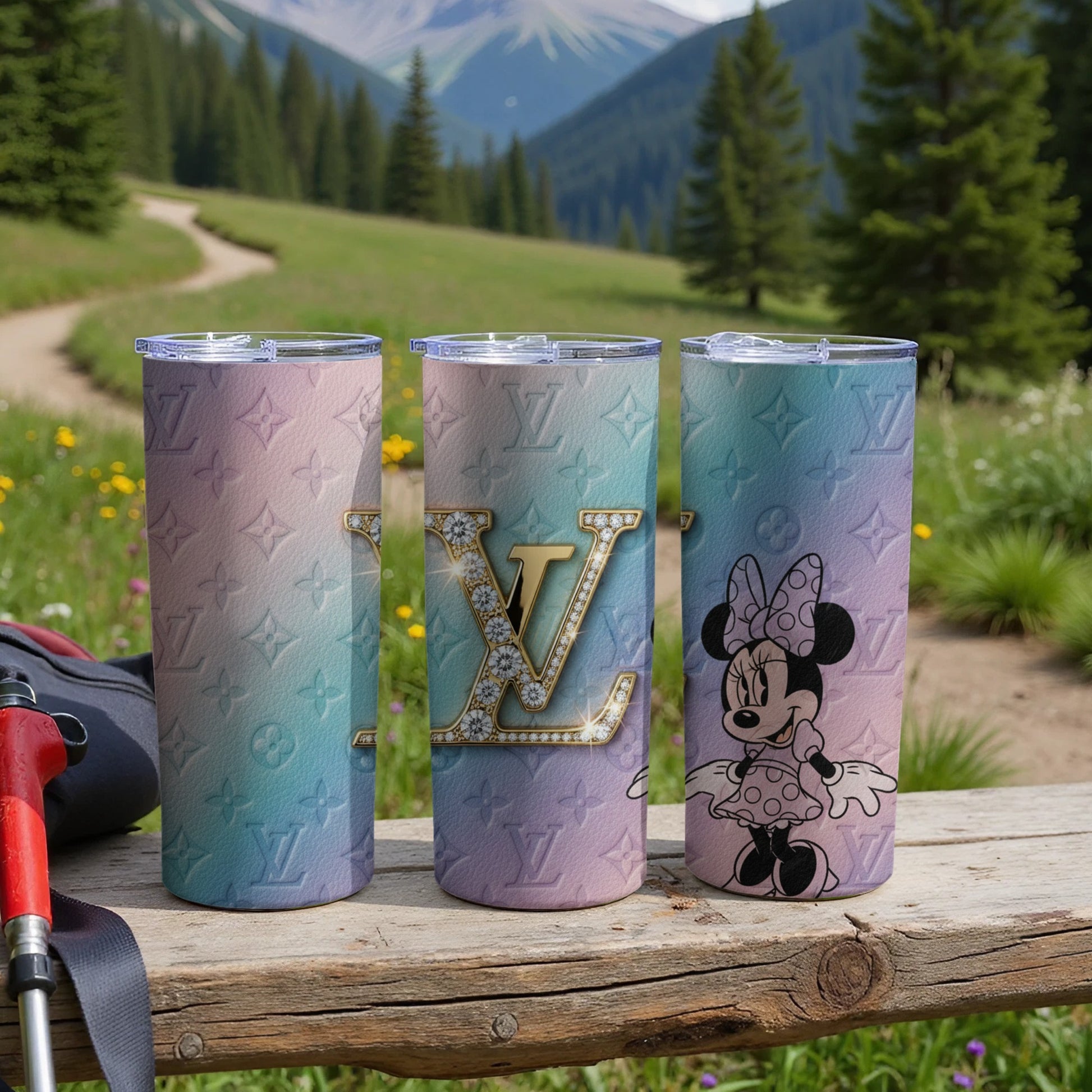 Gradient Louis Vuitton and Minnie Mouse Tumbler Set