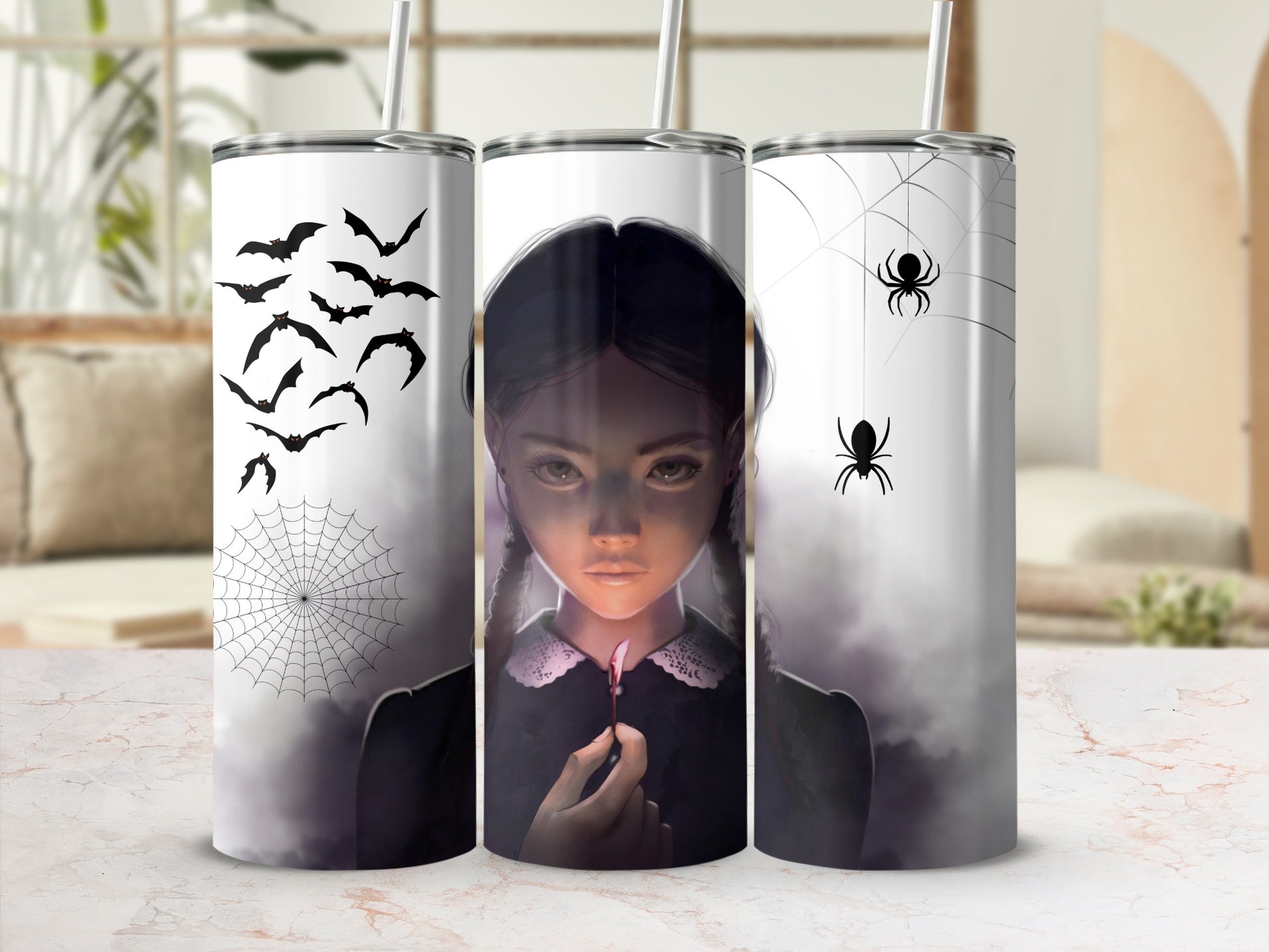 Gothic Girl Halloween Bats Spiders Stainless Steel Tumbler