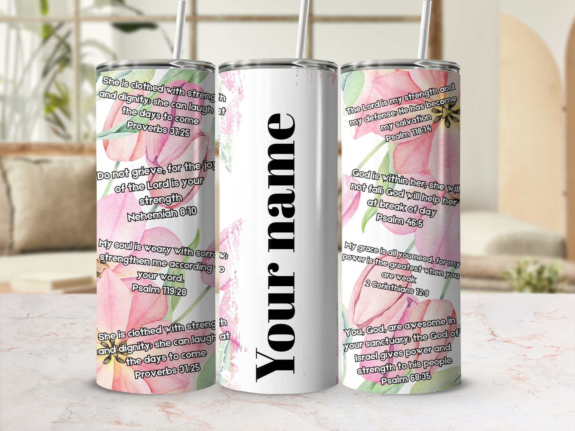 Personalized Christian Quotes Floral Tumbler
