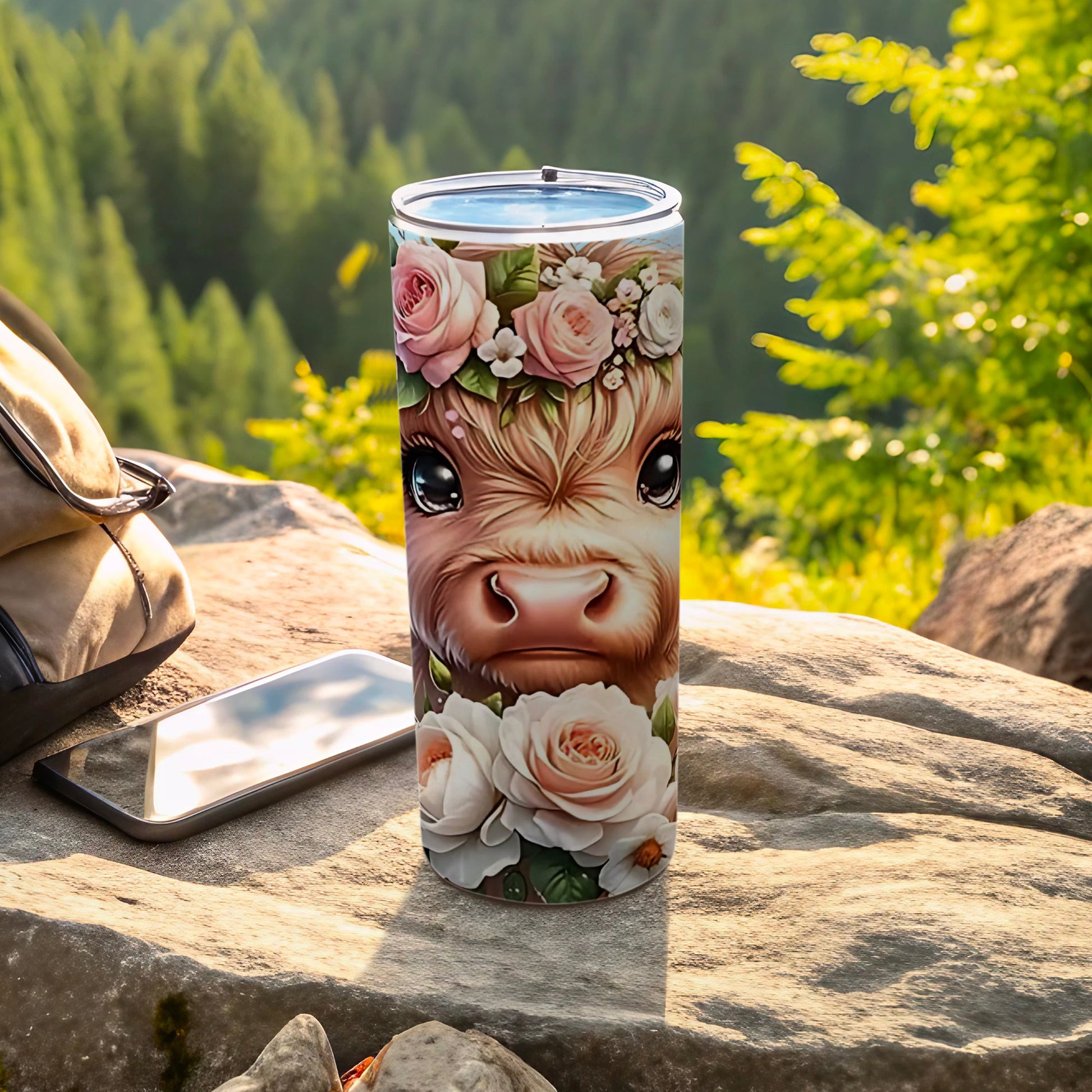 Adorable Floral Cow Design Travel Tumbler Cup