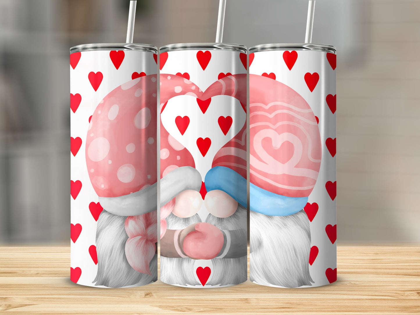 Gnome Heart Design Red Hearts Print Custom Tumbler