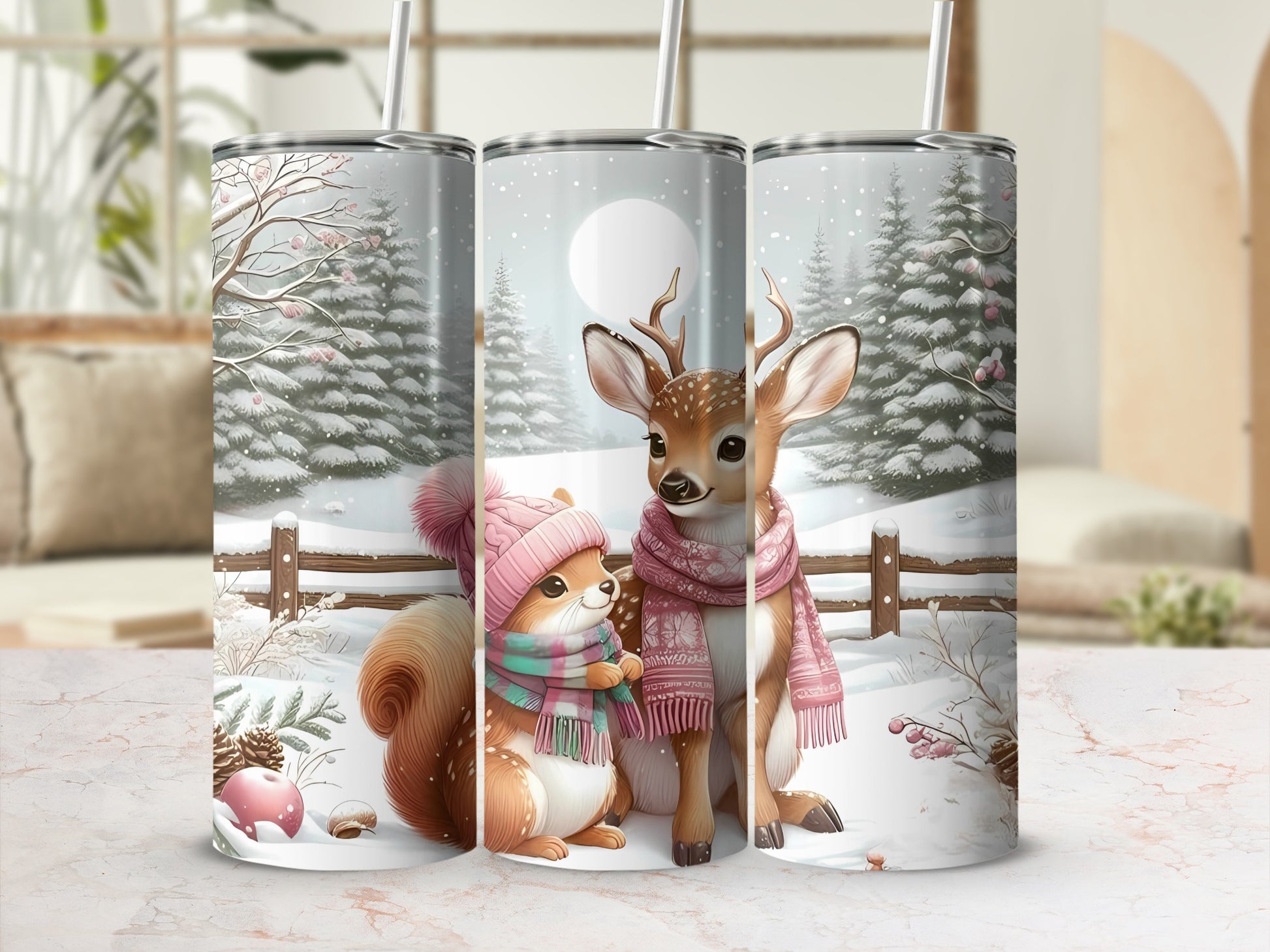 Adorable Winter Animals Scenic Design Tumbler