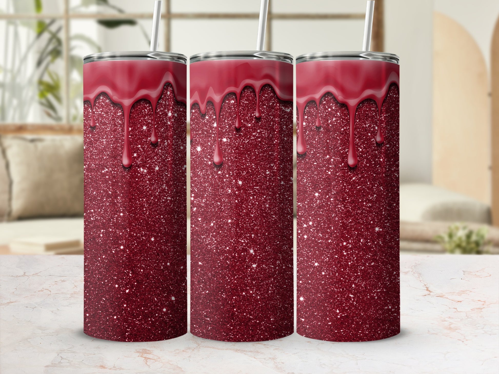 Sparkling Glitter Red Drip Design Tumblers Product