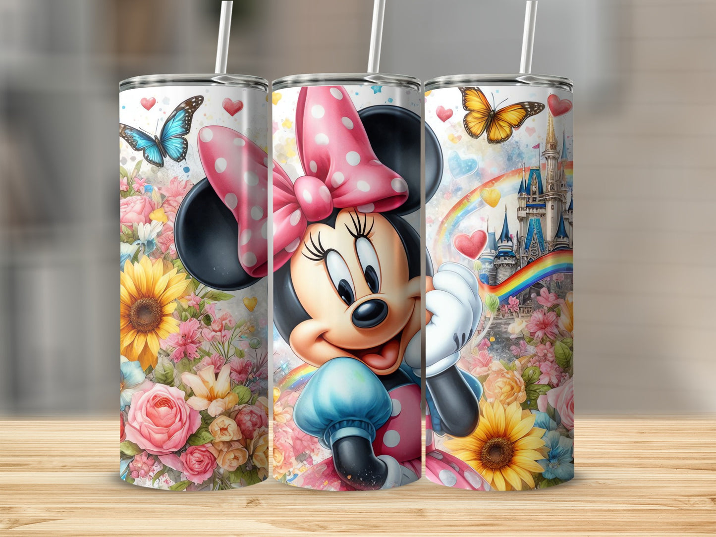 Colorful Minnie Mouse and Floral Castle Tumbler