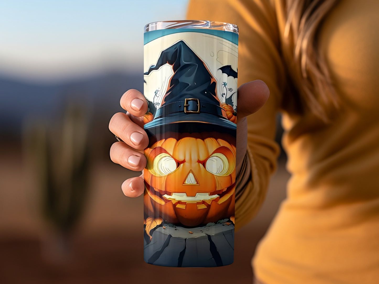 Festive Halloween Pumpkin Witch Art tumbler
