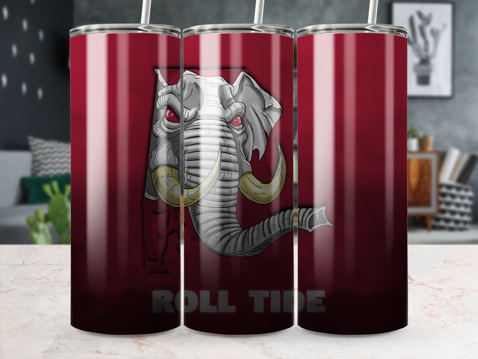 Crimson Elephant Tumbler With Roll Tide Text Cup