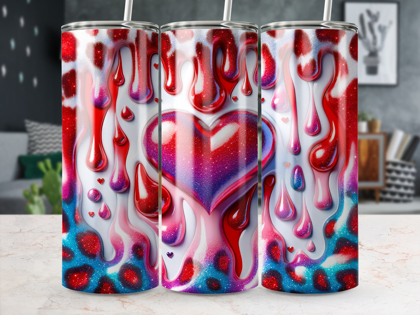 Valentine's Day! Hearts Drips Artistic Background Valentine's Day! Glazed Heart With Drips a Romantic Valentine Tumblers
