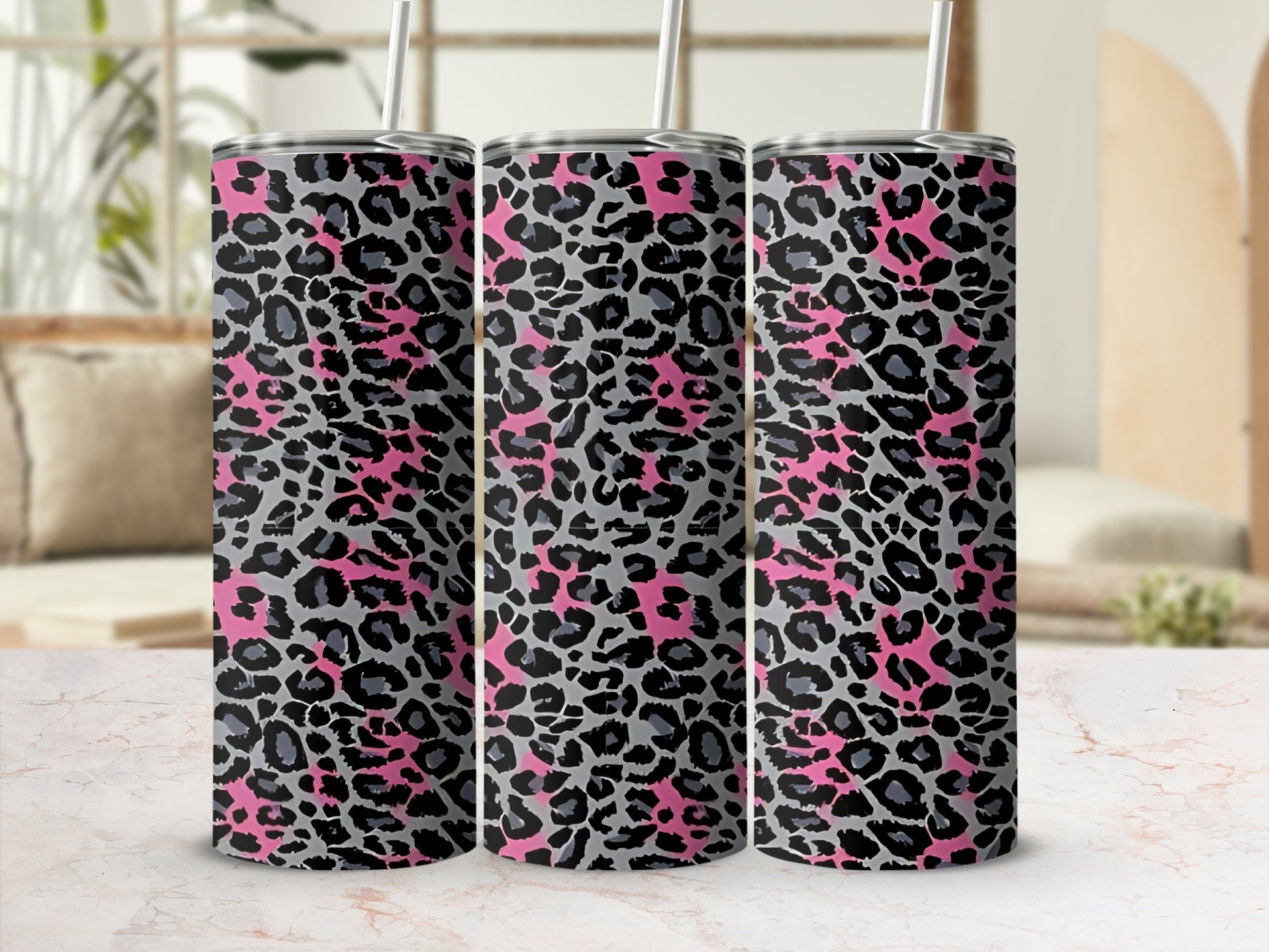 Pink and Black Leopard Print Insulated Tumbler Product