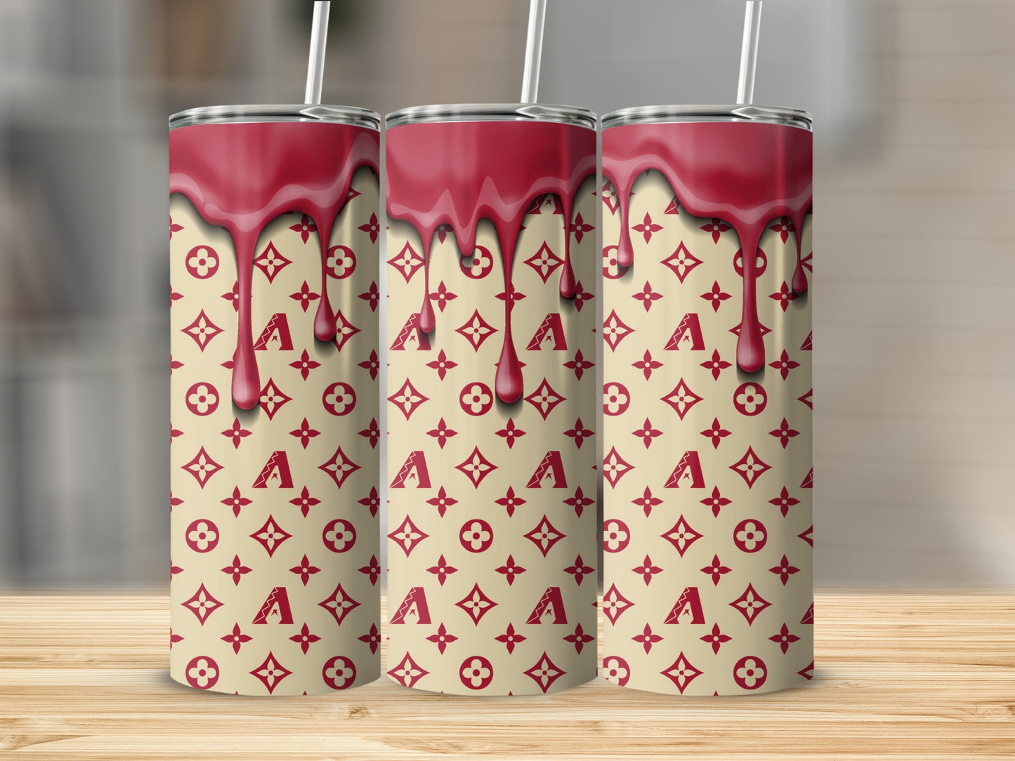 Drip Design Flowers A Letters Pattern On Background Tumblers