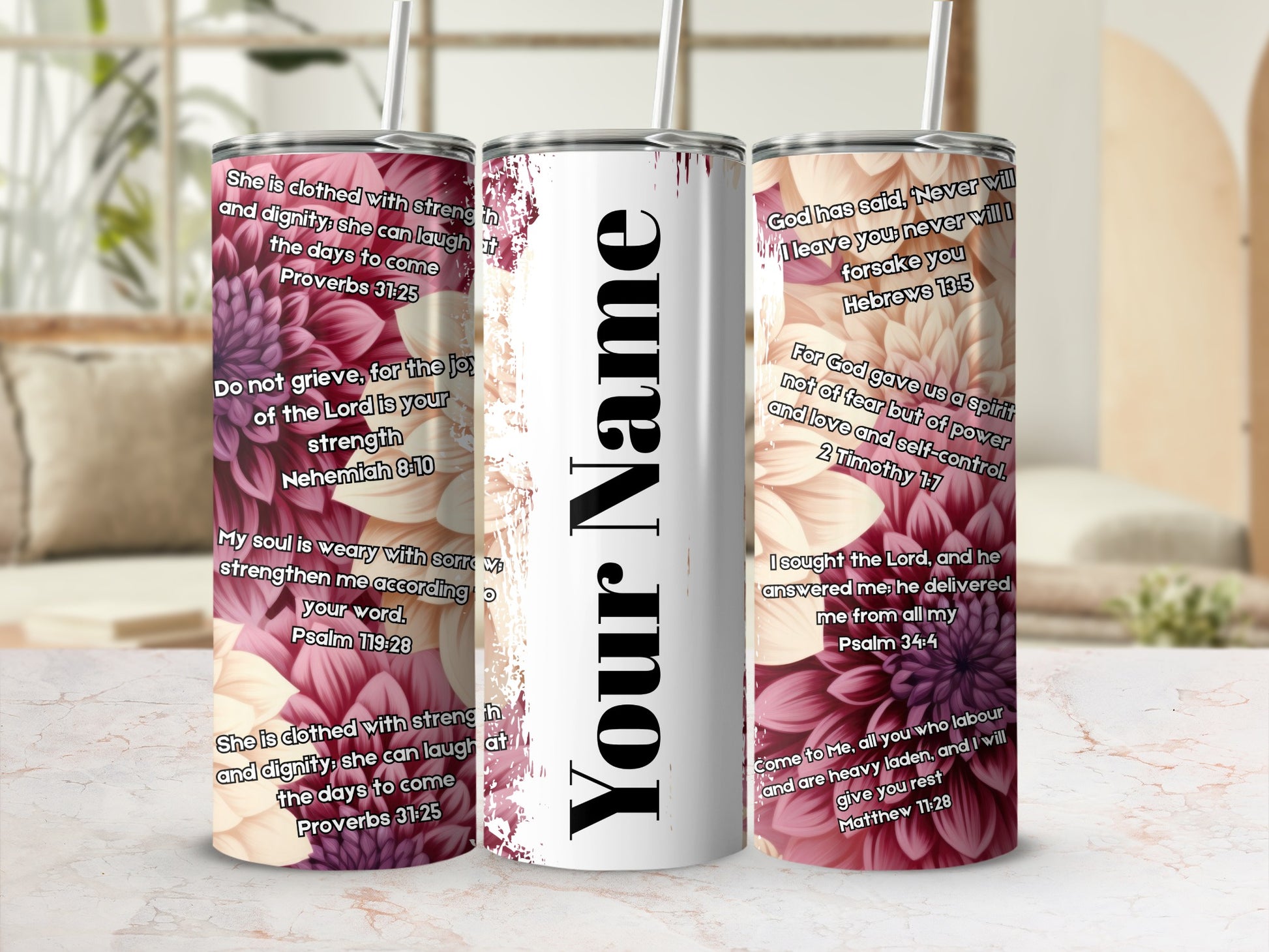 Inspirational Bible Verse Floral Insulated Tumbler