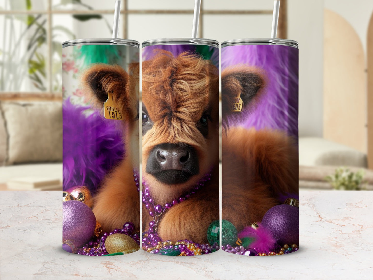 Cute Highland Cow with Festive Ornaments Tumbler