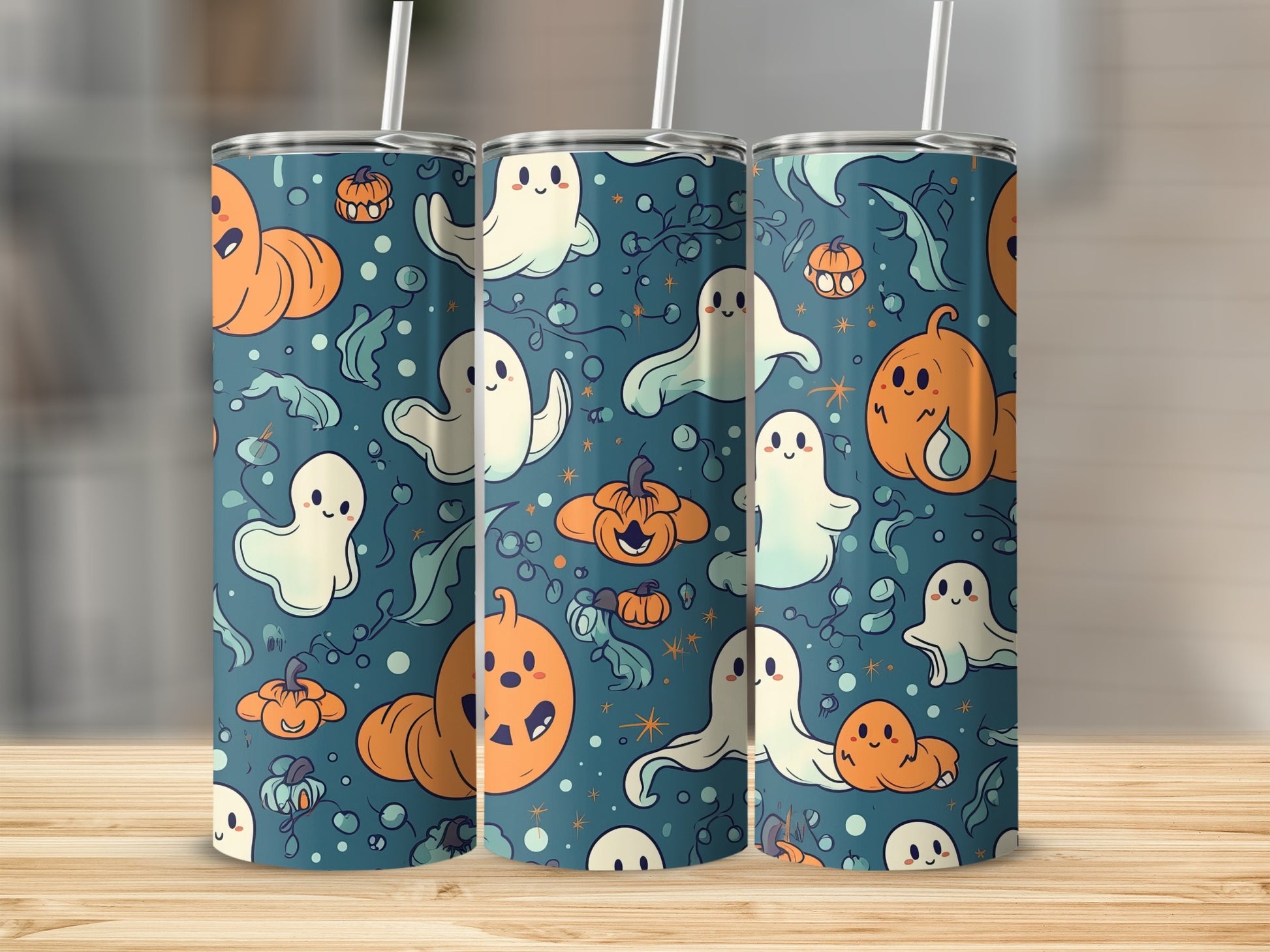 Halloween Ghosts and Pumpkins Themed Tumbler Product