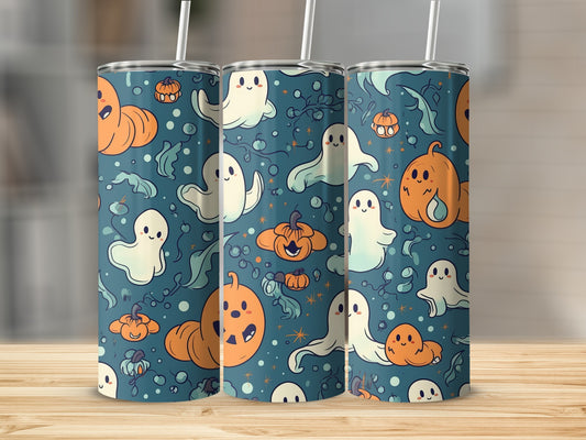 Halloween Ghosts and Pumpkins Themed Tumbler Product