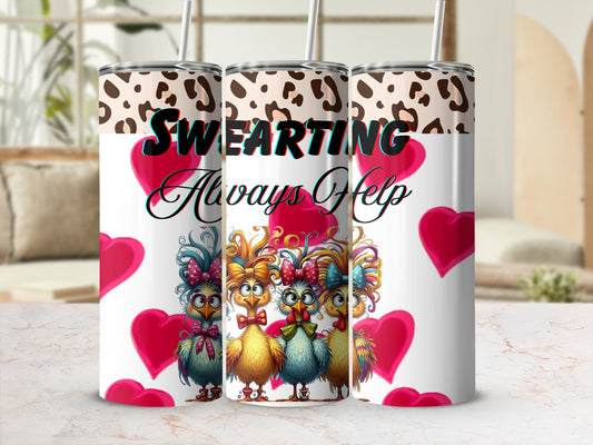 Swearing Always Helps Colorful Cartoon Bird Tumbler