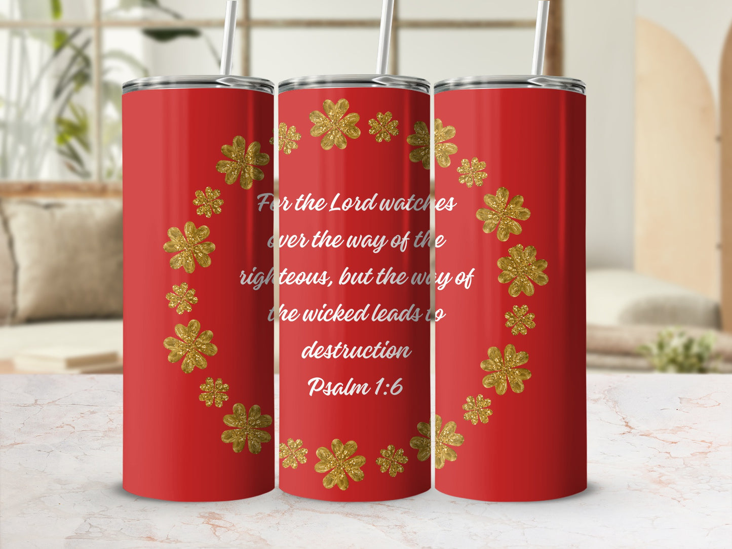 Floral Patterned Scripture Tumbler with Inspirational Quote