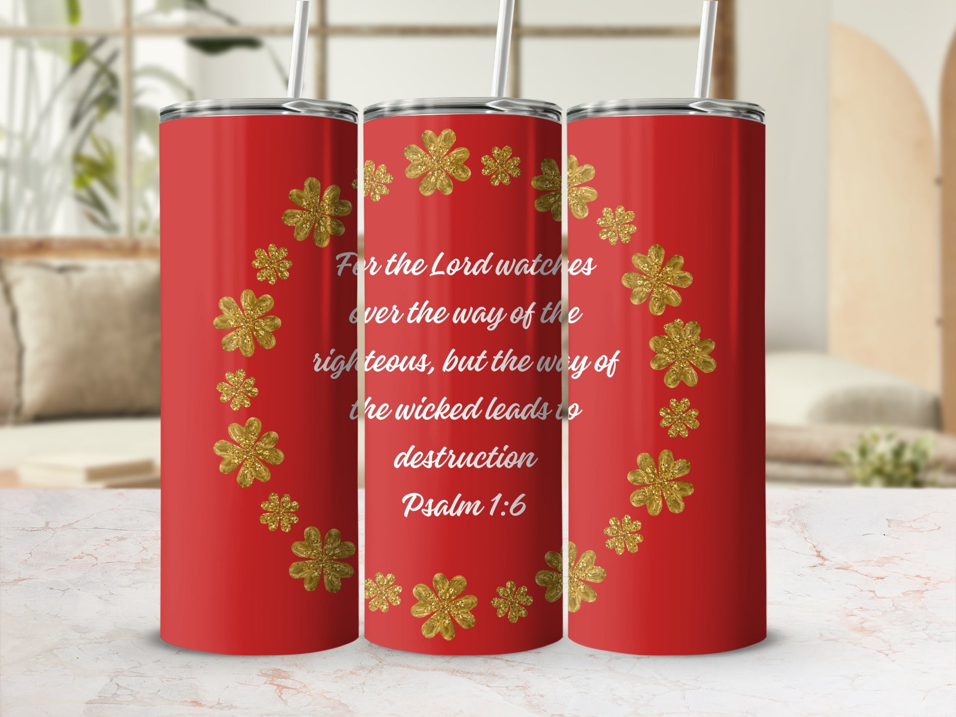Floral Patterned Scripture Tumbler with Inspirational Quote