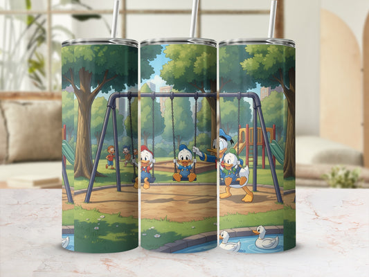 Cartoon Ducks Swinging at Playground Tumbler Product