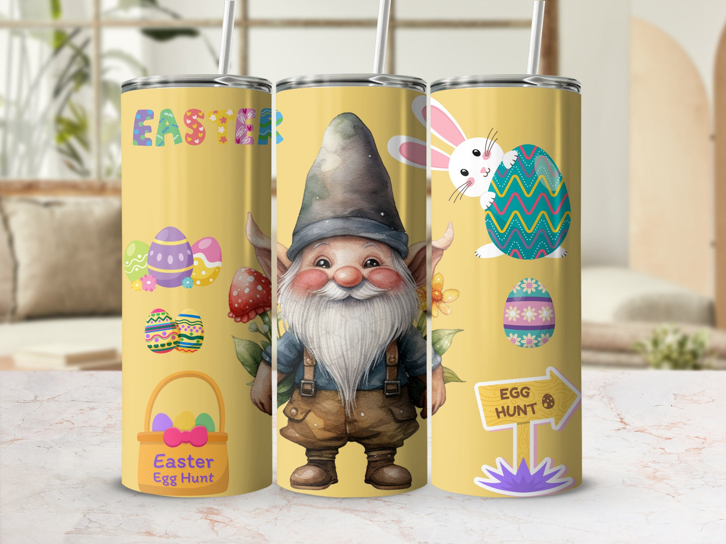 Easter Gnome and Bunny Egg Hunt Design Tumbler