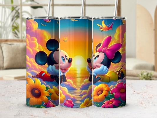 Adorable Mickey and Minnie with Sunflowers tumbler